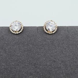TJG Gold Tone Crystal Stone Clip On Earrings Crystal Halo Semi Formal Glam